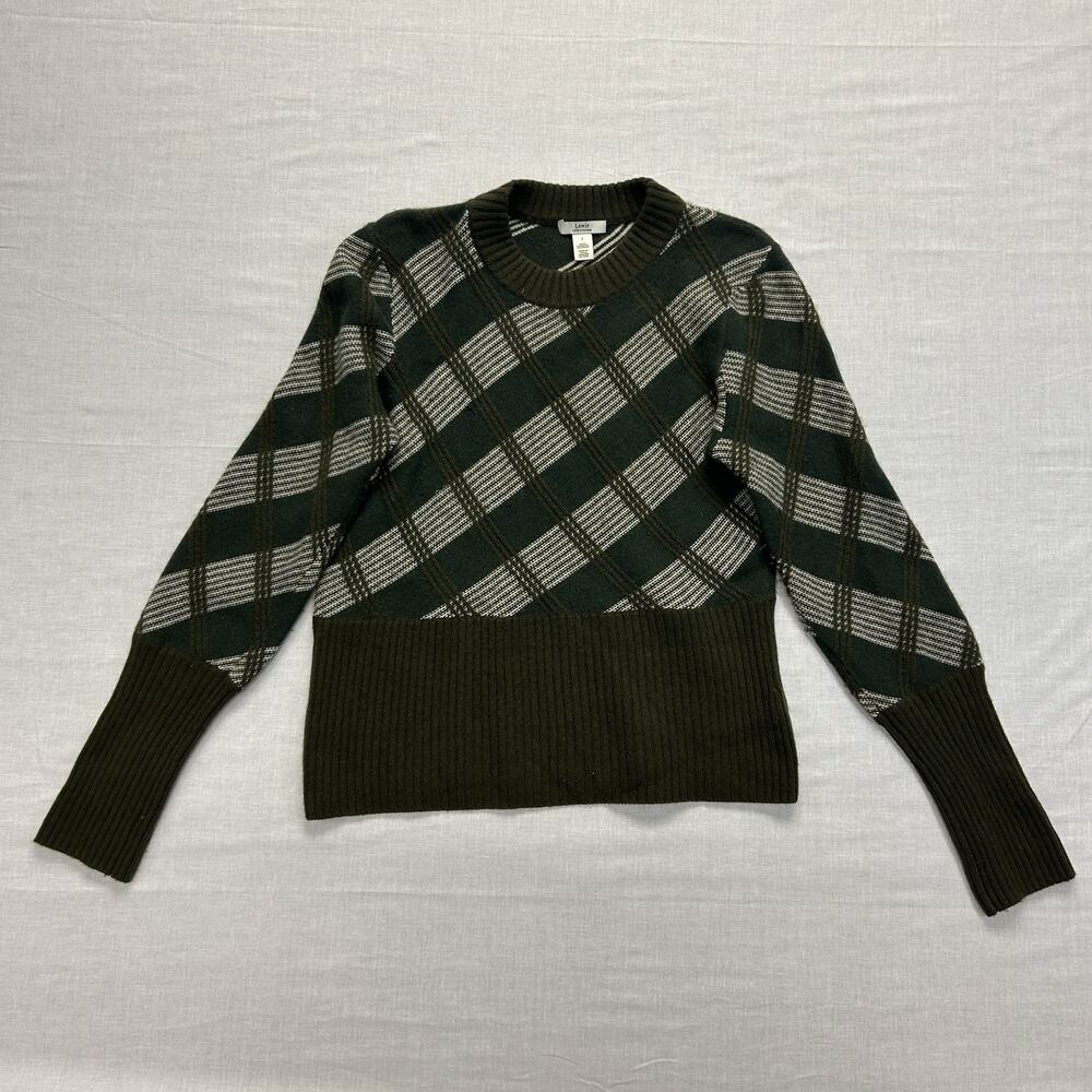 Lewit 100% Cashmere Plaid Sweater Women's Size 1 (Small) Green Long Sleeve Top